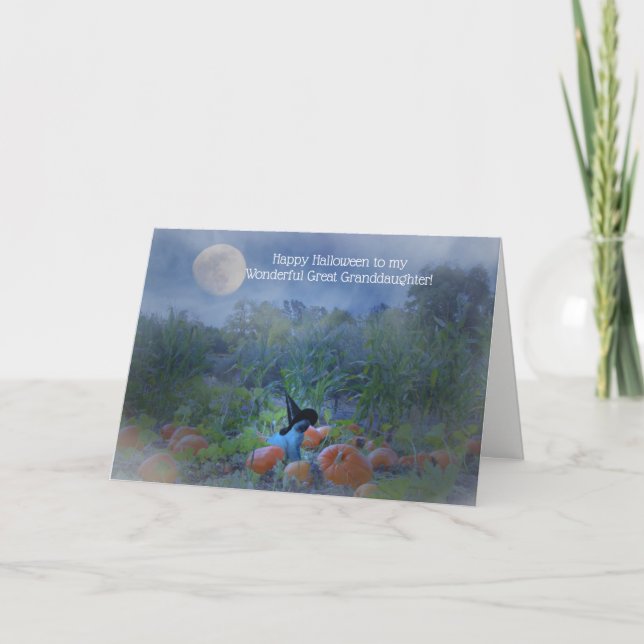 Cartão Excelente da neta Halloween com bruxa-bruxa (Frente)