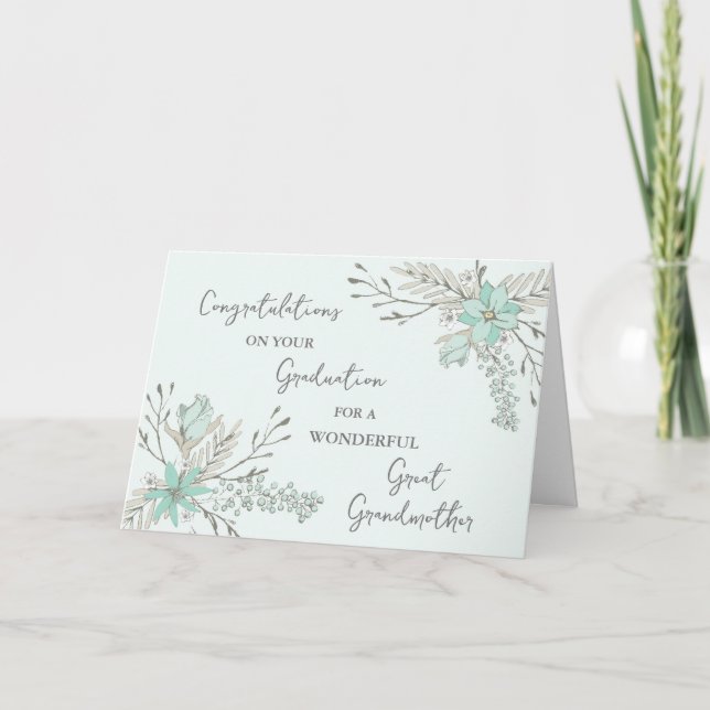 Cartão Excelente de Flores Azuis Graduação da Avó (Frente)