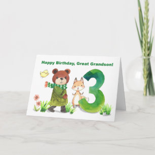 Cartão Excelente do neto-aniversário de 3 anos do-urso Ra