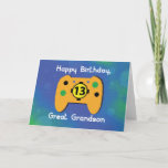 Cartão Excelente Grandson, 13 Anos De Idade, Controle De<br><div class="desc">Cartão perfeito para o seu neto excelente no seu aniversário de 13! O controlador de videogame tem o número treze no centro para uma maneira divertida de mostrar sua idade. O fundo é azul e verde misturado com alguns círculos e linhas sutis.</div>