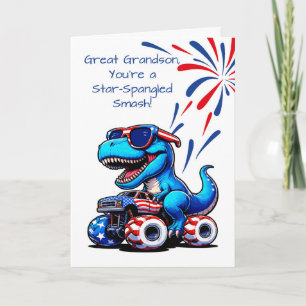 Cartão Excelente Grandson 4 de julho Caminhão T-Rex Dinos