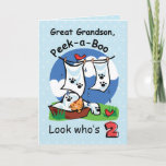 Cartão Excelente Grandson, segundo aniversário, Peek-a-Bo<br><div class="desc">Uma ilustração fofa de um gatinho escondido e jogando espiões-a-boo é mostrada num cartão azul. Perfeito para enviar seus desejos para ele quando ele fizer dois anos,  dois!</div>