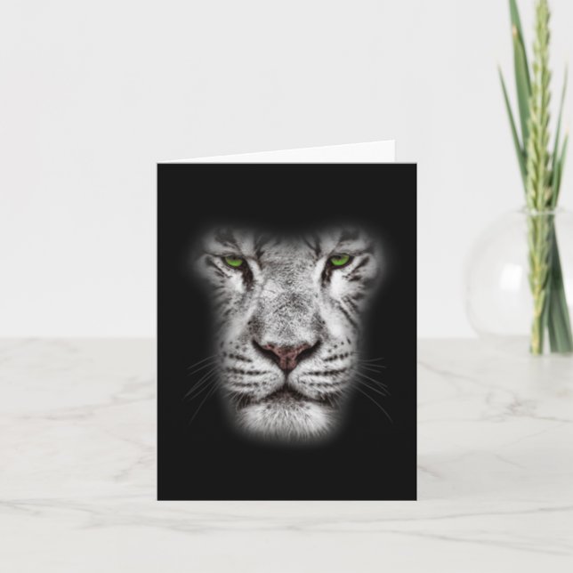 Cartão Excelente Lion Face Com Olhos Verdes Escuros Arte  (Frente)