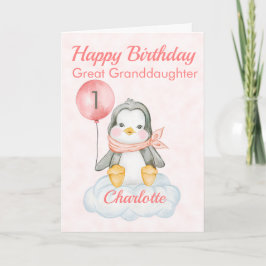 Cartão Excelente neta Pinguim primeiro aniversario Feliz