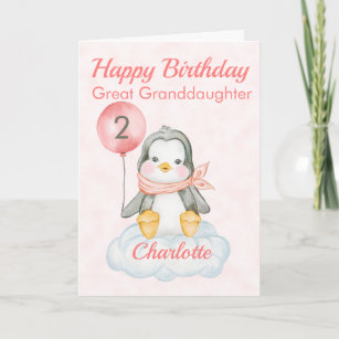 Cartão Excelente neta Pinguim segundo aniversário Feliz