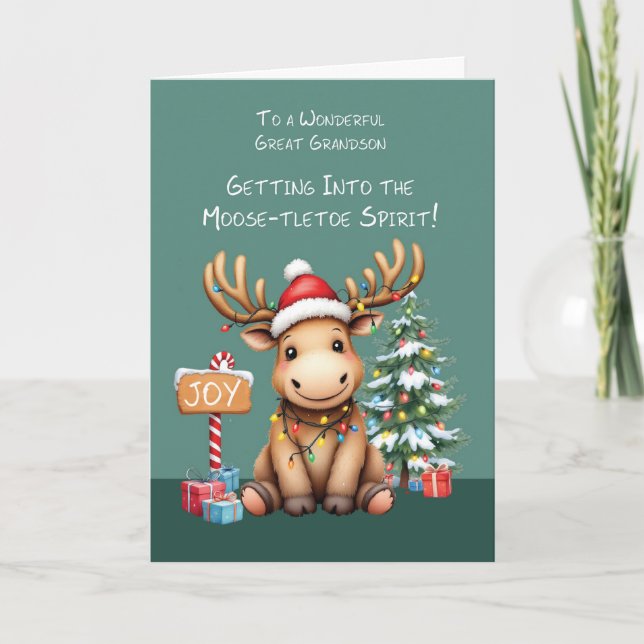 Cartão Excelente neto Adorável, Engraçado Natal Moose (Frente)