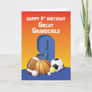Cartão Excelente neto, Garoto 9º Aniversário de Esportes