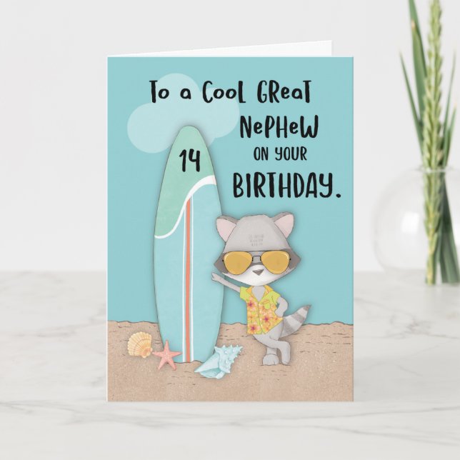 Cartão Excelente Novhew Birthday Beach Funny Raccoon (Frente)