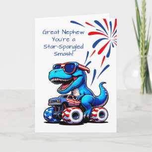 Cartão Excelente Sobrinho 4 de julho Caminhão T-Rex Dinos