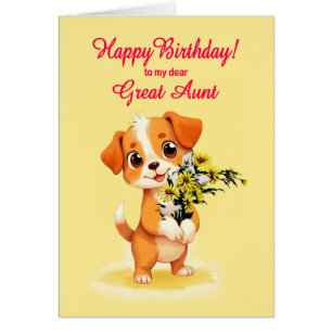 Cartão Excelente Tia Birthday Puppy e Flores