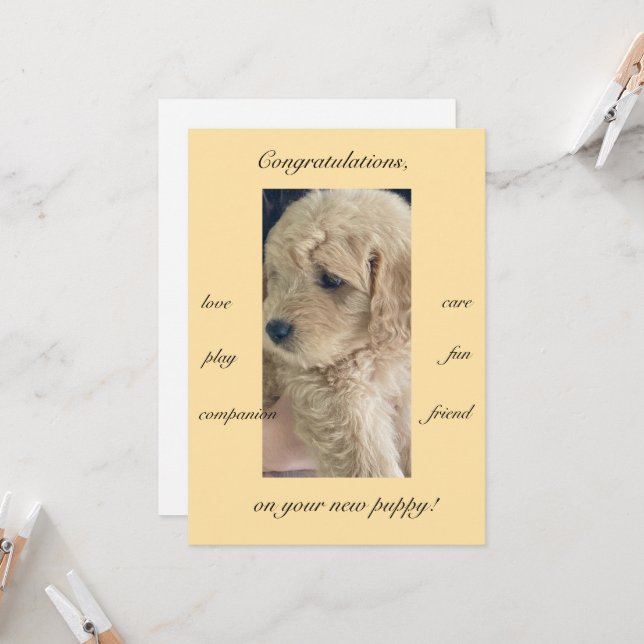 Cartão Excitação, alegria & diversão, novo cachorrinho, a (Frente/Verso In Situ)