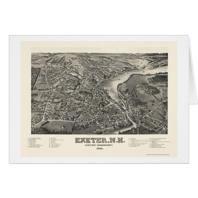 Cartão Exeter, mapa panorâmico do NH - 1884 (Frente Horizontal)