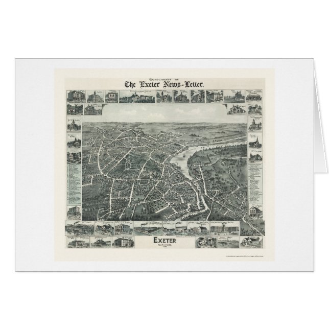 Cartão Exeter, mapa panorâmico do NH - 1896 (Frente Horizontal)
