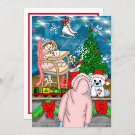 Cartão Exibição da Janela de Natal Nostálgica desenhada à