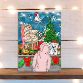 Cartão Exibição da Janela de Natal Nostálgica desenhada à