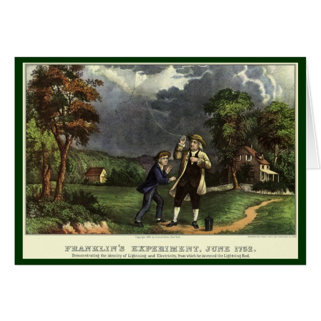 Cartão Experiência de Benjamin Franklin com Pipa e Relâmp (Frente Horizontal)