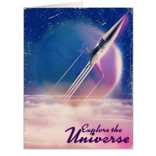 Cartão Explore o Universo Cartaz vintage do espaço