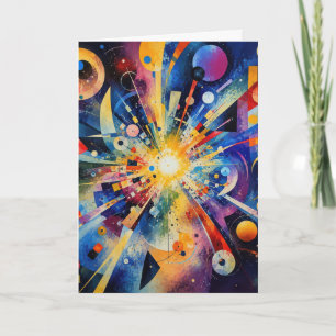 Cartão Explosão Geométrica Cósmica de Aniversário Abstrat