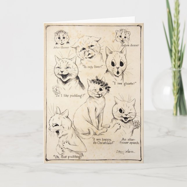 Cartão Expressões Faciais de Vários Gatos, Louis Wain (Frente)