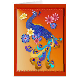 Cartão extravagante do pavão e das flores