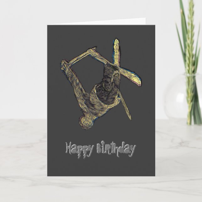 Cartão Extreme Ski Happy Birthday Card (Frente)
