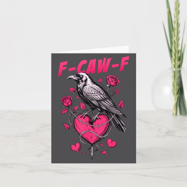 Cartão F-caw-f Black Crow Black Bird Roses Heart Funny Va (Frente)