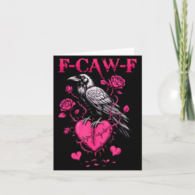 Cartão F-caw-f Black Crow Black Bird Roses Heart Funny Va (Frente)