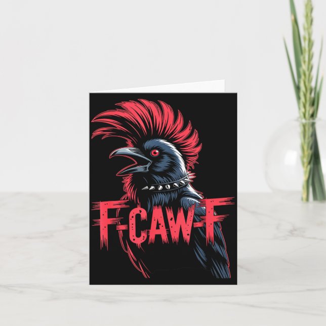 Cartão F-caw-f Crow Funny Gothic Moon Black Bird Hallowee (Frente)