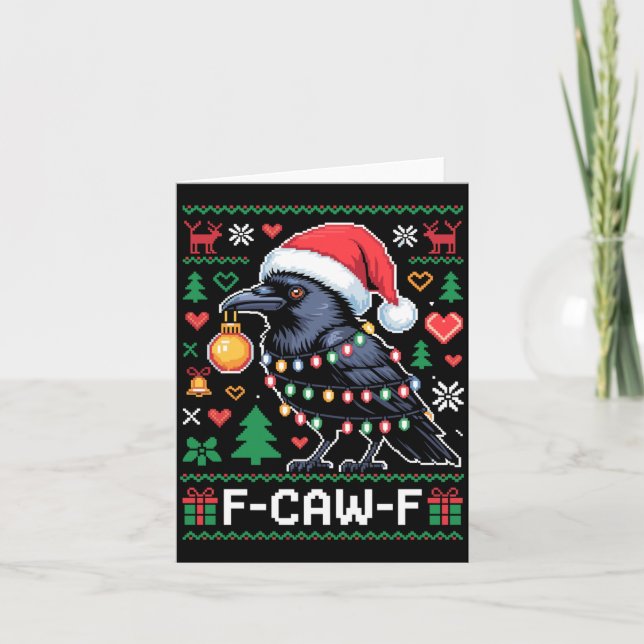 Cartão F-caw-f Funny Black Bird Humor Christmas Ugly Swea (Frente)
