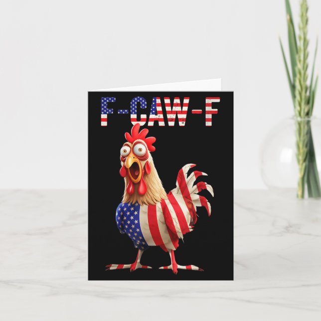 Cartão F-caw-f Funny Chicken Humor Usa Flag Quote Rooster (Frente)