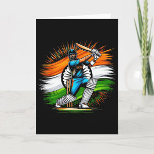 Cartão Fã Amante de Críquete da Bandeira Indiana Orgulho 