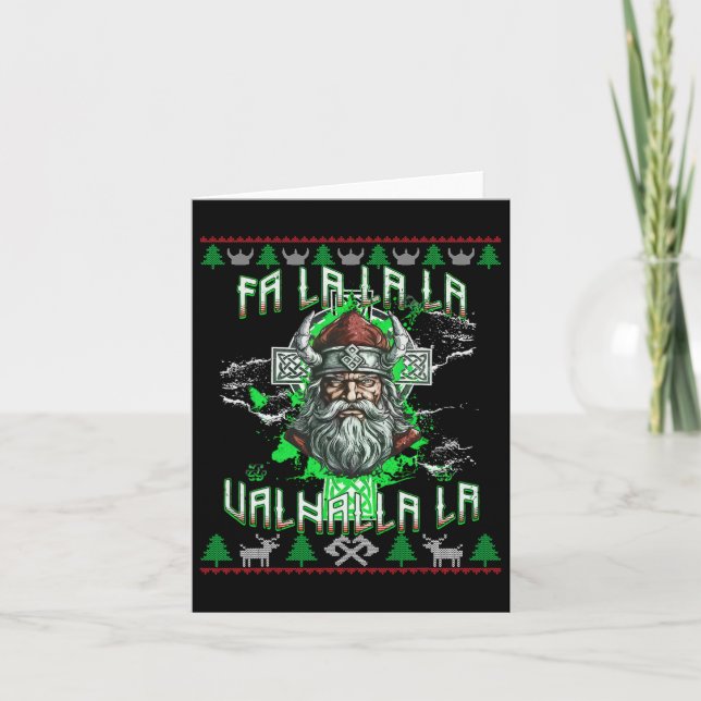 Cartão Fa La 8 Valhalla Santa Hat Viking Skull Natal (Frente)