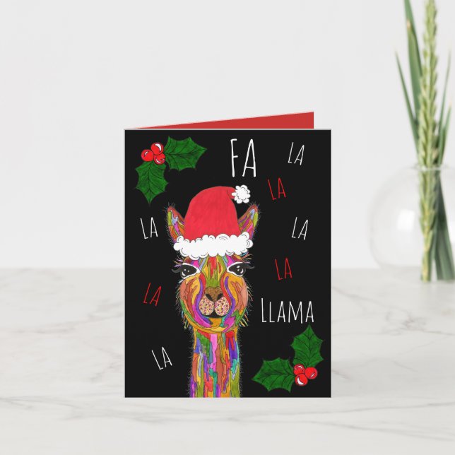 Cartão Fa La La La La Llama Christmas Greeting Card (Frente)