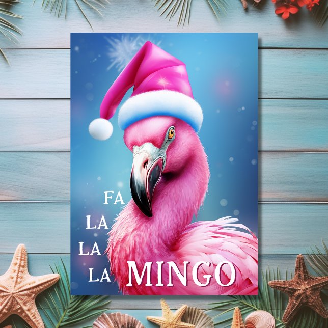 Cartão Fa La La La Mingo Pink Flamingo Beach Natal (Front - Fa La La La Mingo Pink Flamingo Beach Christmas Card)