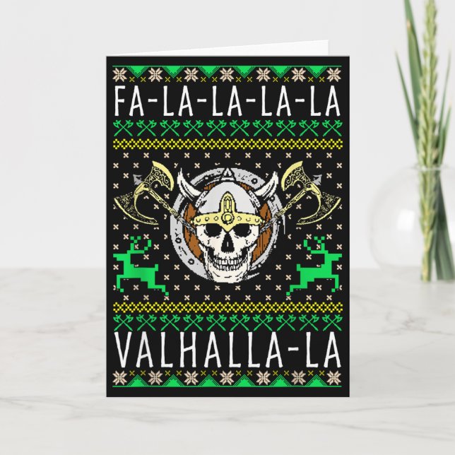 Cartão Fa-la-la-la Valhalla-la Deus Viking Feio Natal  (Frente)