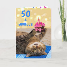 Cartão Fabuloso 50 Cat Birthday