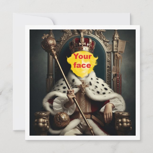 Cartão Faça do meu filho um rei, menino real no trono (Frente)