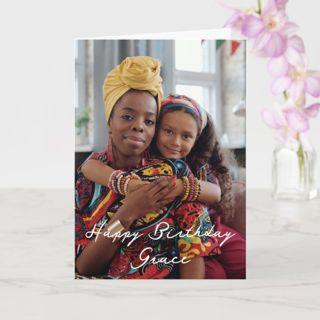 Cartão Faça sua própria foto feliz aniversário personaliz (Orquídea)