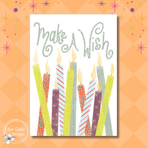 Cartão "Faça um Desejo" Velas Coloridas de Aniversário