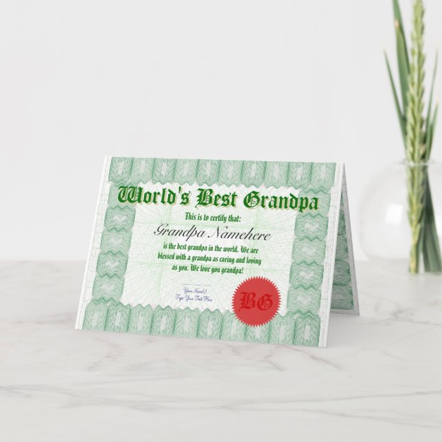 Cartão Faça um melhor Prêmio de certificado do avô do mun (Frente)