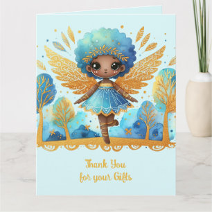 Cartão Fada Africana Obrigado Teal Dourada Princesa Rosa
