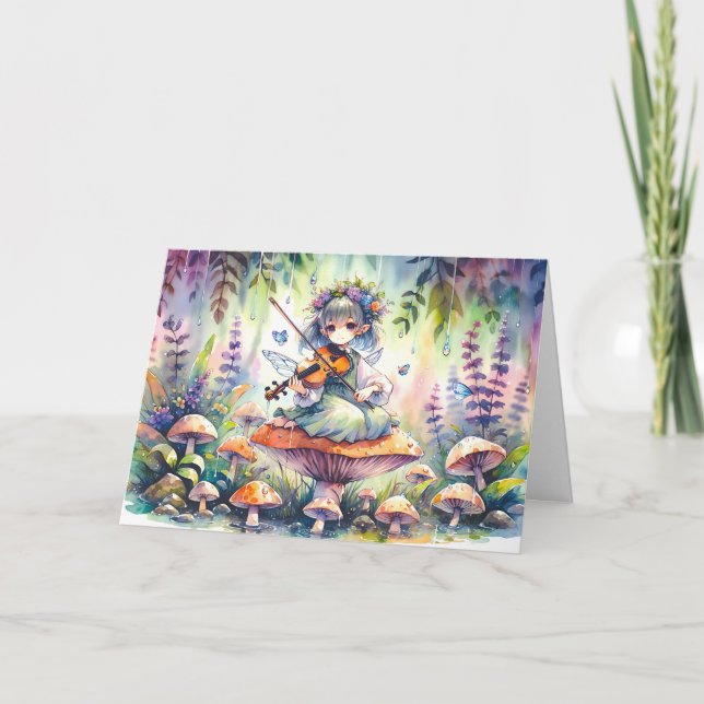 Cartão Fada Brincando de Viola no Aniversário Mágico do C (Frente)