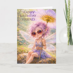 Cartão Fada Caprichosa Dandelion–AMIGO Feliz Aniversário
