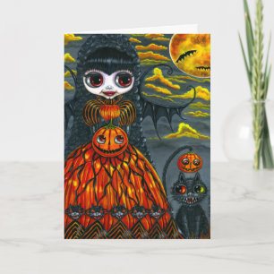 Cartão Fada De Bat De Halloween Grande E Gato Negro