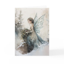 Fada de Natal com Aquarela com Buquê em Neve