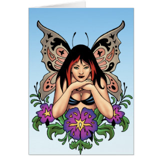 Cartão Fada do gótico com flores, asas da borboleta pelo
