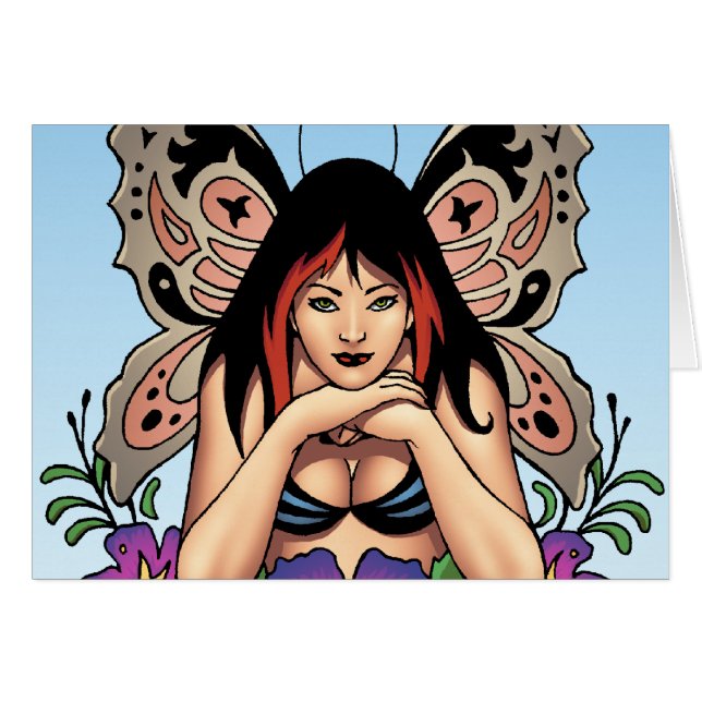 Cartão Fada do gótico com flores, asas da borboleta pelo (Frente Horizontal)