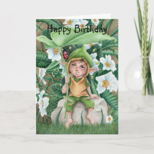 Cartão Fada Duende E Joaninha Aquarela Aniversário 