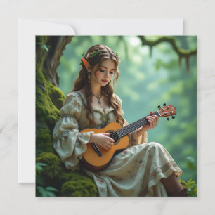 Cartão Fada Élfica Encantada Tocando Ukulele