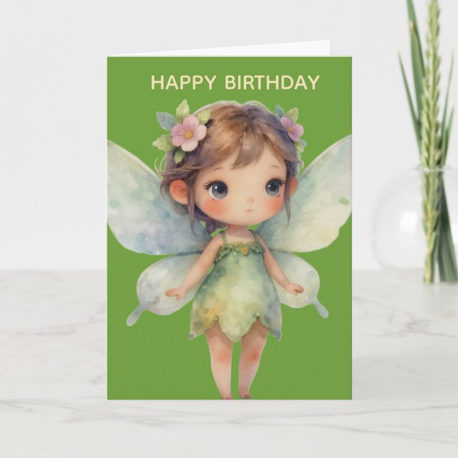 Cartão Fada Encantada da Floresta: Sprite verde pastel (Frente)